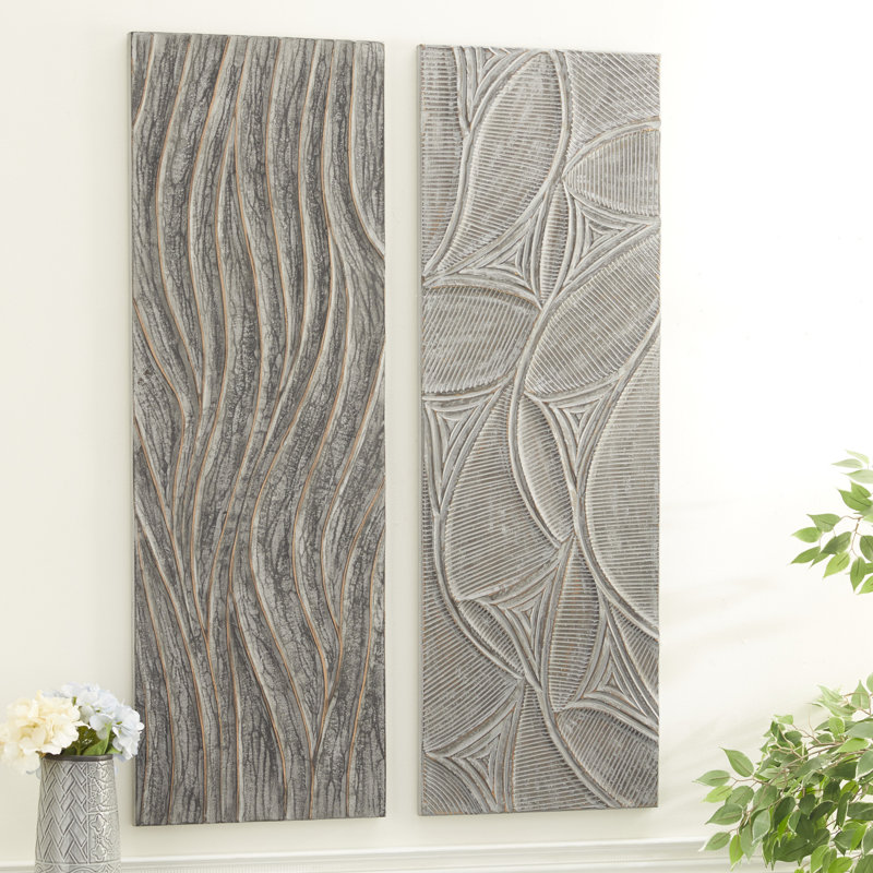Ensemble de 2 décorations murales grises en bois sculpté gris l 16 po x H 48 po