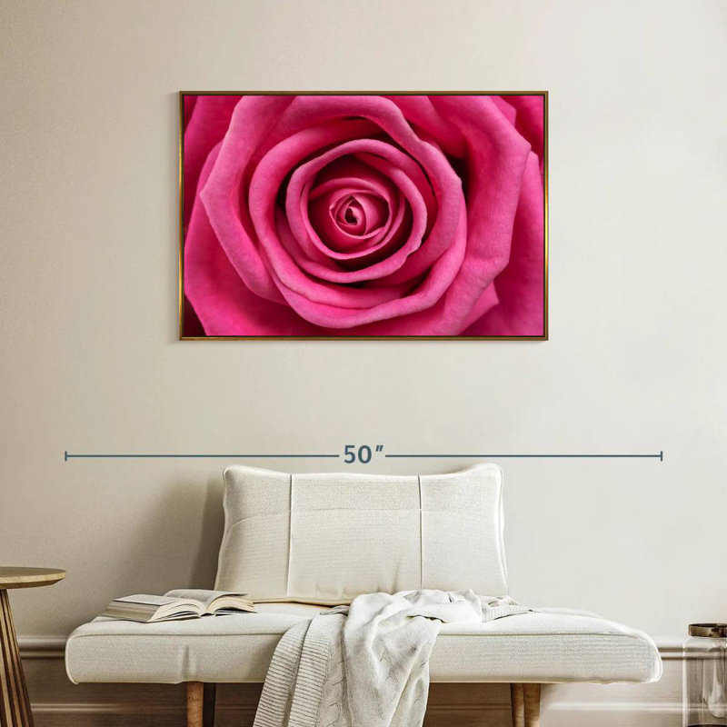 Rose vif, Cadre flottant doré, 37 po x 25 po