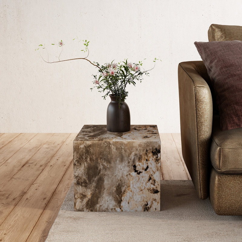 Chiel 15.7'' Tall End Table & MDF Coffee Table With Stylish Texture Design, Beige
