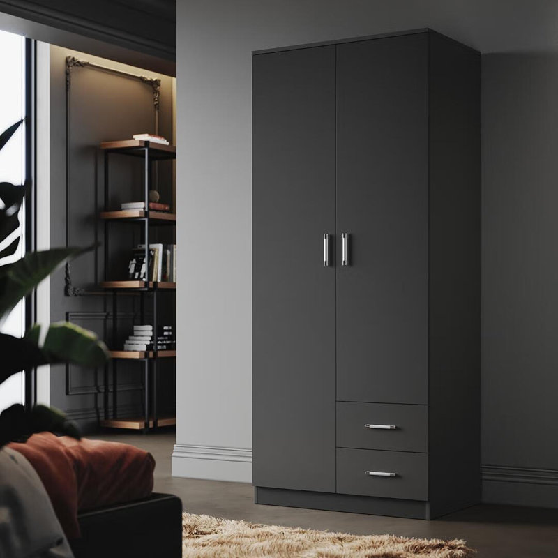 180*50*77cm, Hanging and Storage Integrated Double Door Wardrobe, Black