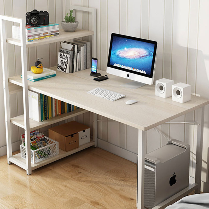 Metal Base Computer Desk, Light Cherry Wood/White, 109.22cm H x 89.92cm W x 39.88cm D