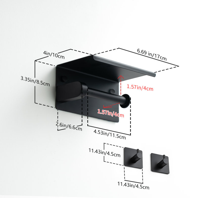 No Drill Adhesive Wall Mounted Toilet Paper Holder, Matte Black