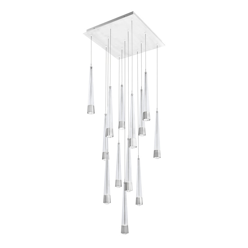 Luminaire suspendu grappe 13 lumières Quill Square, Chrome