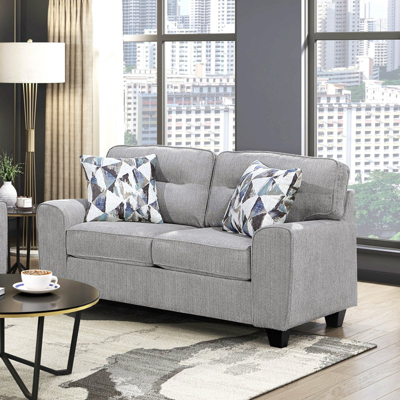 Causeuse en tissu de chenille durable avec coussins décoratifs 1pc, Gris