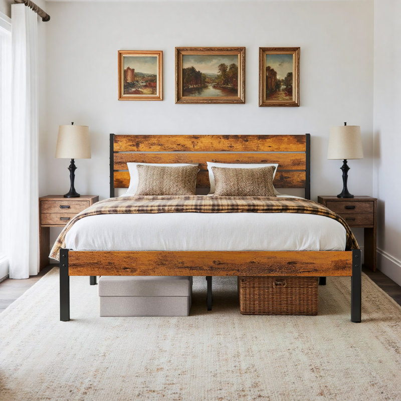 Full Size Bed Frame- Heavy Duty Mattress Foundation With Headboard, Steel Slats Support (No Box Spring Needed), Full