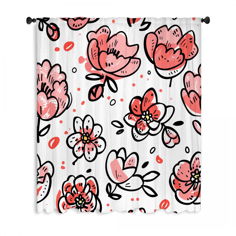 Whimsical Flowers Window Curtains, Botanical Blockout & Sheer Curtains - 1 Panel, 50" W x 96" L