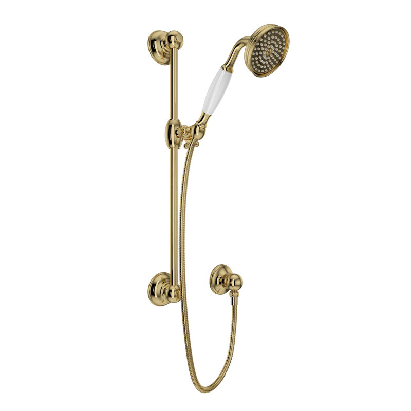 Spa Handshower Set with 22" Slide Bar and Single-Function Handshower, Unlacquered Brass