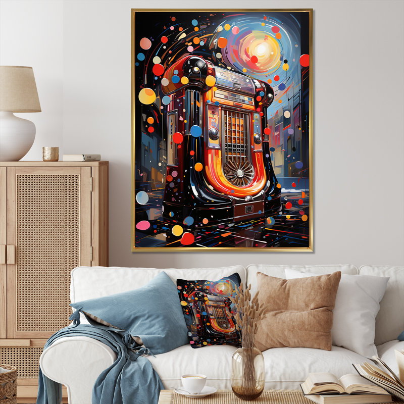 Rock N Roll Jukebox Fever III - Jukeboxes, art mural, Cadre flottant doré, H 20 po x l 12 po x P 1 po