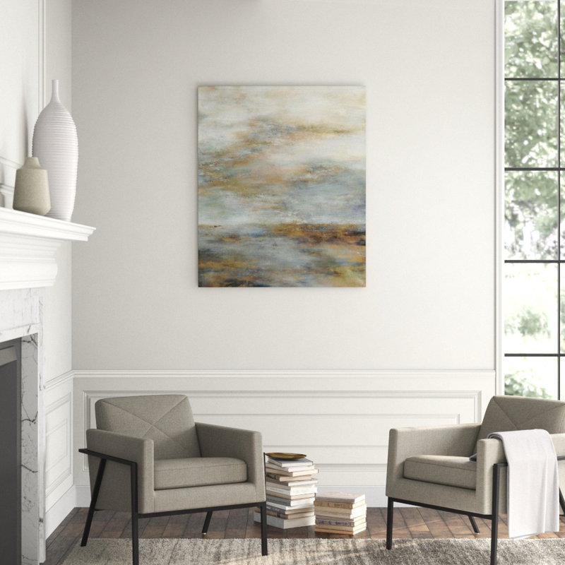 Misty Morning Painting by Beverly Fuller, Hand Embellishment Gold, 48" H x 40" W