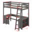 Structure de lit en bois massif avec tablettes de rangement, armoire, bureau en U et 2 tiroirs-1154058130-1154058129