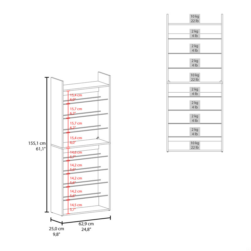 Range-chaussures à 10 niveaux avec design vertical mince et rangement pour chaussures autoportant