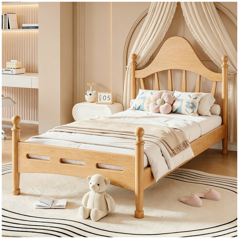 Lit plateforme simple avec tête de lit chic, structure de lit en bois massif avec support à lattes, aucun sommier tapissier requis et conception basse à terre, naturel