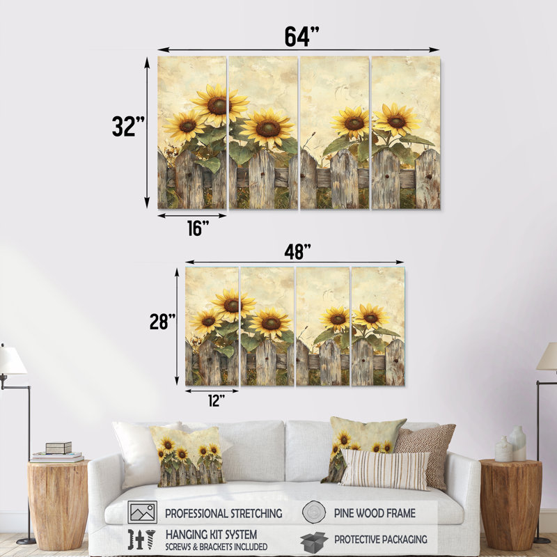 Drusy - Sunflowers Wall Art - Traditiona Wall Art Decor, 4, 28" H x 48" W