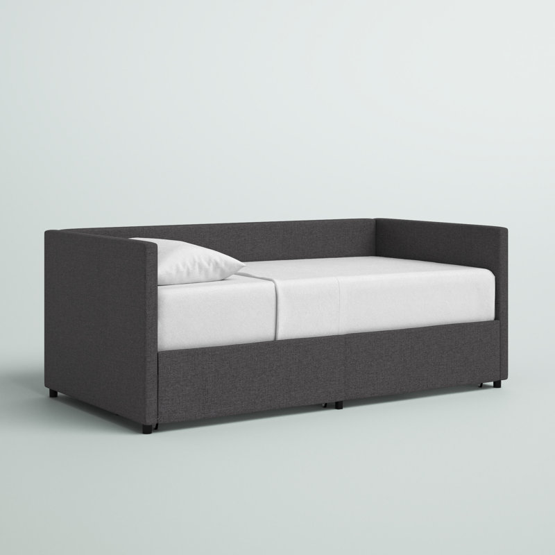 Dmitry Upholstered Daybed with Drawers, Gray, Twin