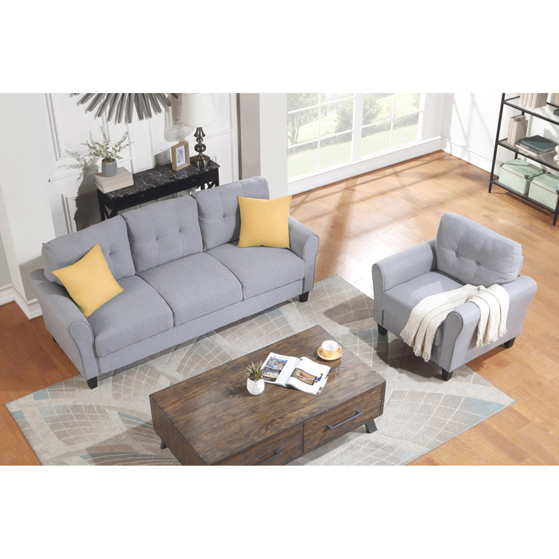 Mobilier moderne en lin, gris-bleu, 1 + 3, confortable et durable avec revêtement,