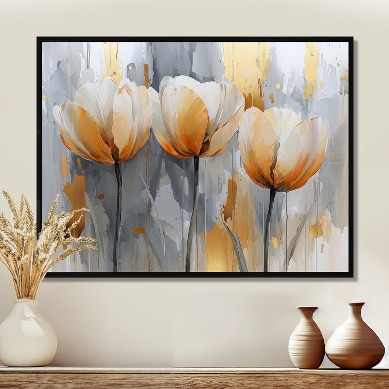 «Winter Hues Tulips Field Horizon I», art mural tulipes, Noir, Impression encadrée flottante sans passe-partout