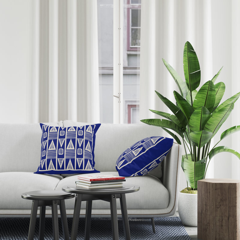 Jeté carré en polyester intérieur / extérieur, L 17 po x H 17 po, Bleu marine