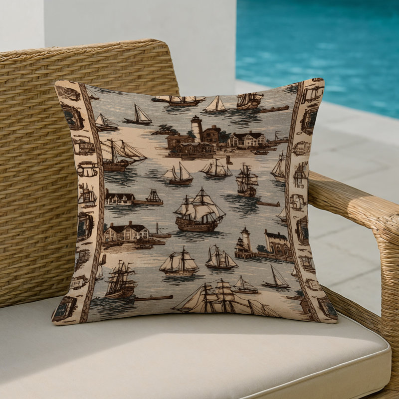 Historical Maritime Nautical Indoor and Outdoor Throw Pillow, Square 16", Gray Historic Harbors