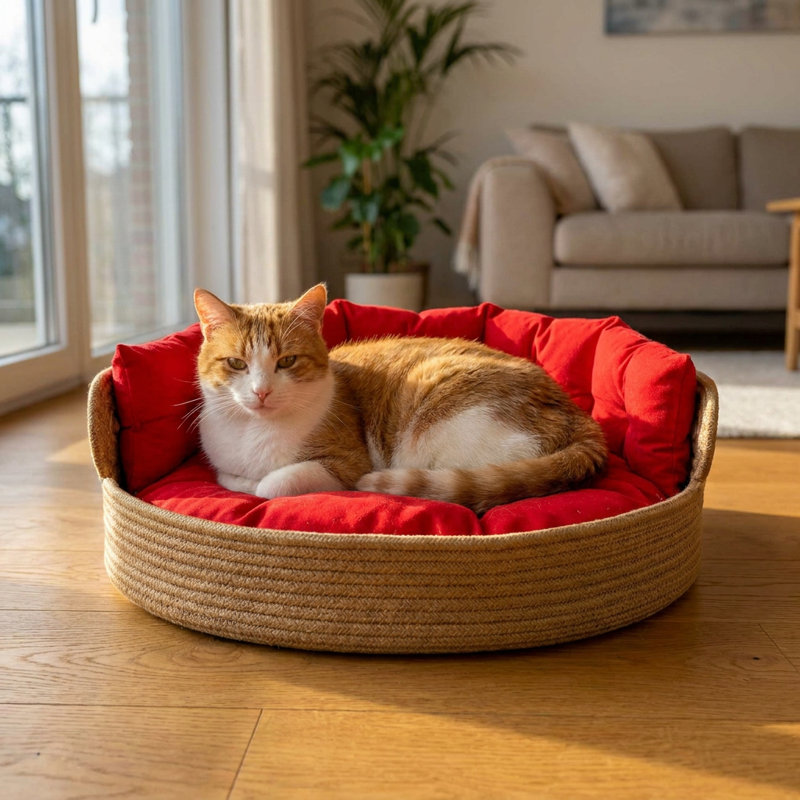 Coussin rond en corde tressée pour animaux de compagnie
