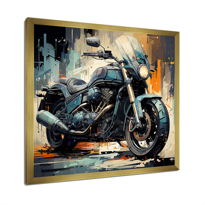 " Blue Chopper Bike Matrix ", Gold Single Picture Framed, 30" H x 30" W x 1" D