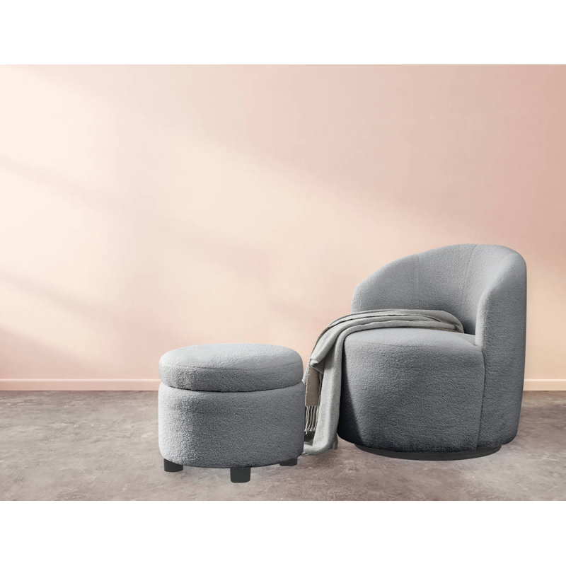 Fauteuil seau pivotant rembourré en velours avec tabouret de rangement rond Teddy - rotation à 360 degrés