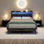 Structure de lit moderne avec tête de lit ergonomique, lumières à DEL RVB, station de charge et rangement multi-espace - Lit en métal noir pour la chambre à coucher
