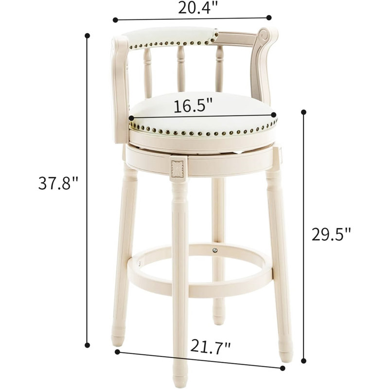 Tabourets de bar en bois et en cuir à hauteur de siège avec tabouret pivotant à 360 degrés avec dossier pour comptoir de cuisine