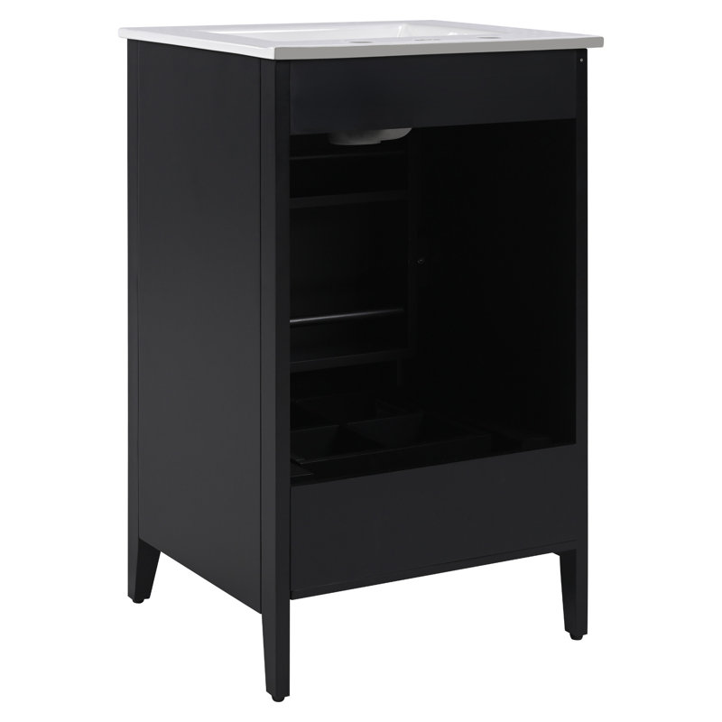 20.3'' Single Bathroom Vanity With Ceramic Top, Black