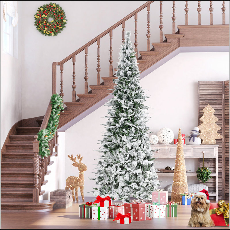 Arbre de Noël artificiel pin enneigé 9 pi avec branches réalistes et 1159 pointes, vert