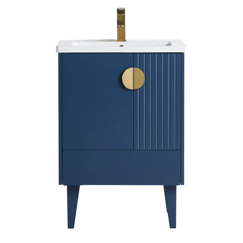 Ensemble de meuble-lavabo simple 24 po Saimah, Bleu marine, Laiton satiné