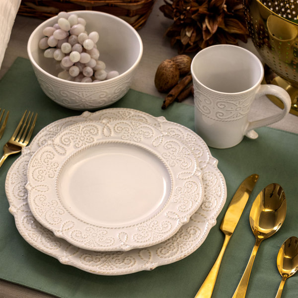 Elama 16-Piece Cara White Porcelain Dinnerware Set (Service for 4