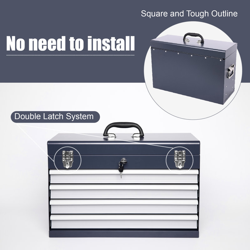 Portable Metal Tool Box 21-Inch With 4 Drawers, Bearing Slide System, And Powder Coated Surface For Clean Storage Smooth Slide, , Padding Protection During Transport