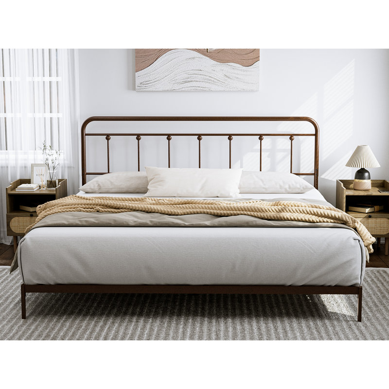 August Grove® Metal King Size Headboard, Adjustable Height, Farmhouse Victorian Style, Steel Headboard Only For Bedroom, Easy Assembly, Brown