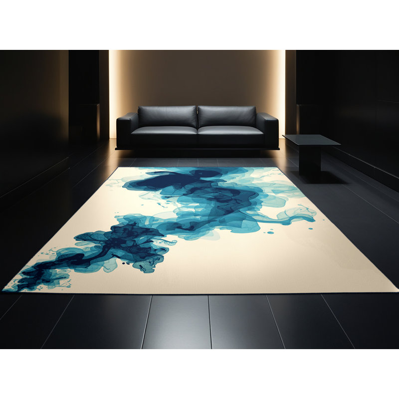 Tapis beige moderne et contemporain lavable à la machine - délimitation marine, 8 x 10