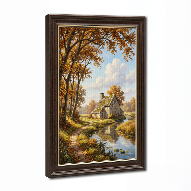 «Stone Cottage» par Stream in Autumn Woods, art mural sur toile, H 24 po x l 16 po