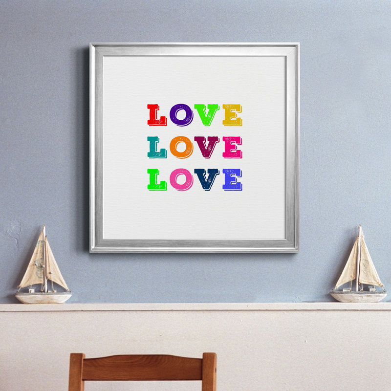 «Love Love Love», art textuel sur toile, H 22,5 po x l 22,5 po x P 1,5 po, Cadre argenté