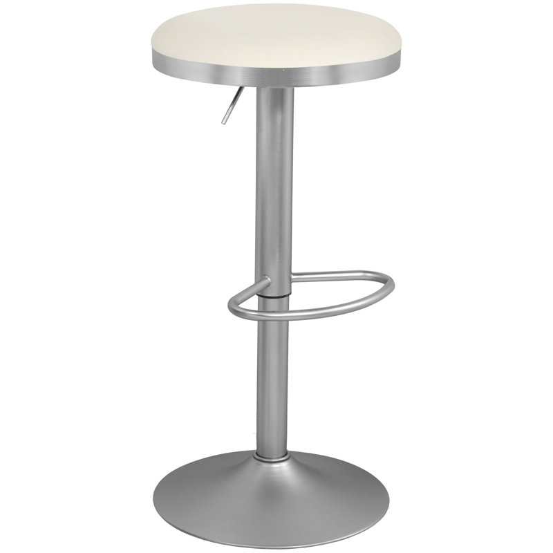 Tabouret réglable Fareen, Chrome, Velours blanc