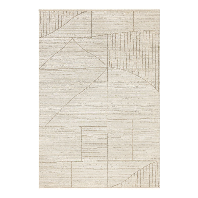 Tapis à lignes abstraites Mervela, ivoire, Rectangle 5 pi 3 po x 7 pi 3 po
