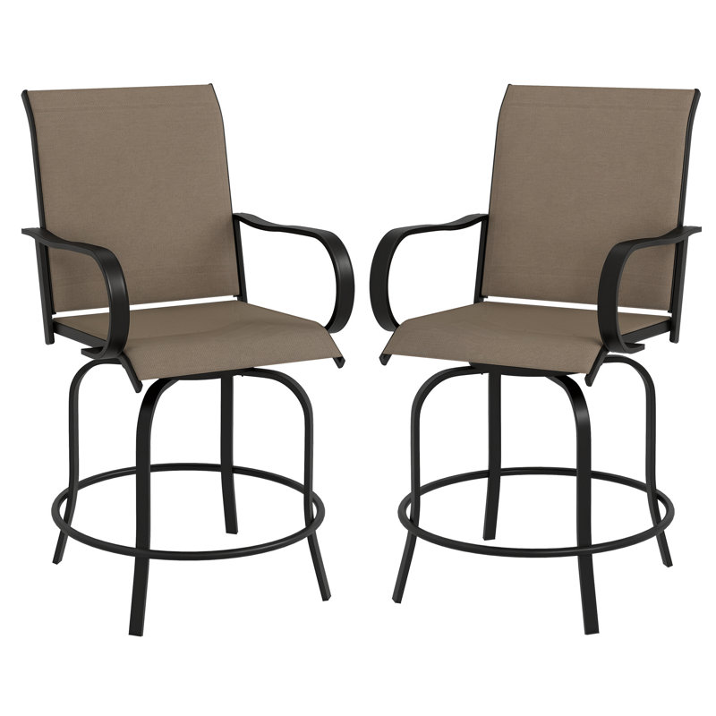 Ensemble de 2 tabourets de bar d'extérieur avec accoudoirs, chaises de hauteur bar, brun clair, Tanné