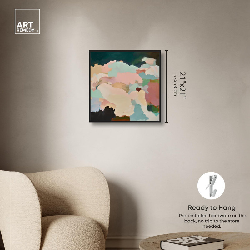 «Brushed Beauty I», art mural vert sur toile par Art Remedy, H 21 po x l 21 po, Cadre flottant noir