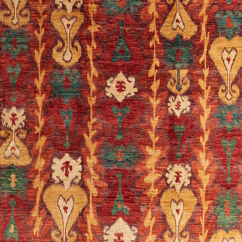 Tapis abstrait beige / rouge, Carré 5 pi