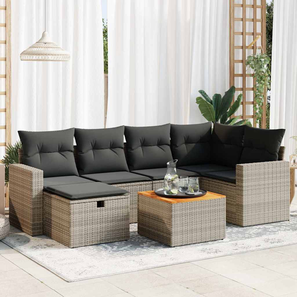 Vidaxl 7-Tlg. Garten-Sofagarnitur Mit Kissen Beige Poly Rattan