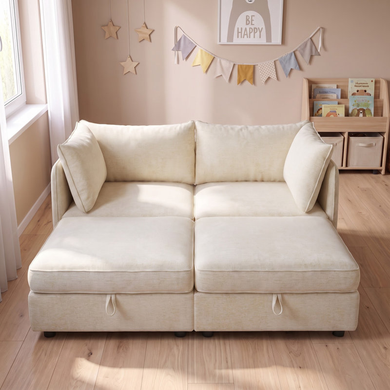 68" Modular Sectional Sofa, Modern Chenille Couch with Storage & Ottoman, 4-Seater L-Shaped Sofa with Removable Covers, Convertible Shaped Couches for Living Room
