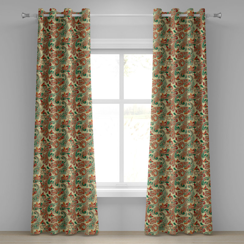 Rideau à 2 panneaux avec œillets East Urban Home, 50 po x 108 po, vert rubis orange, L 50 po x L 108 po