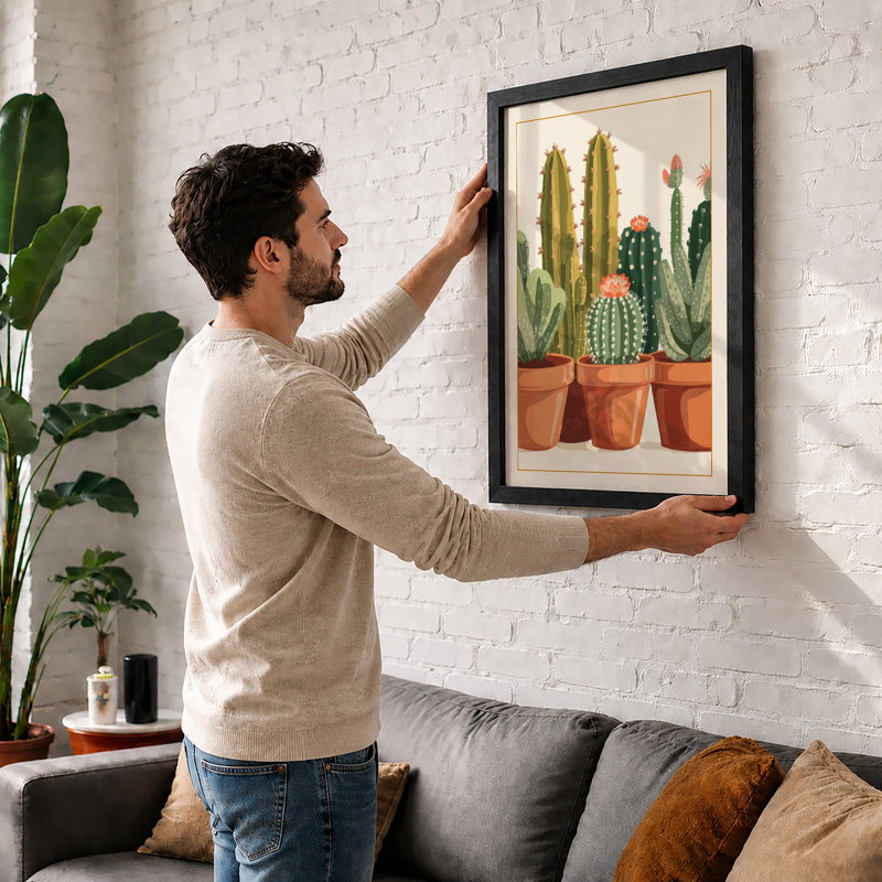 Potted Desert Specimens Botanical - Framed Print, A4 - 29.7 x 21.0 cm, White