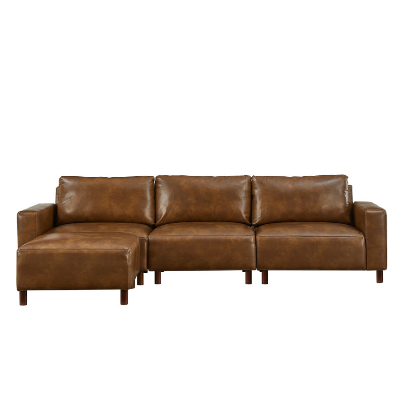 4 - Piece Faux Leather Upholstered Sectional, Brown Faux Leather