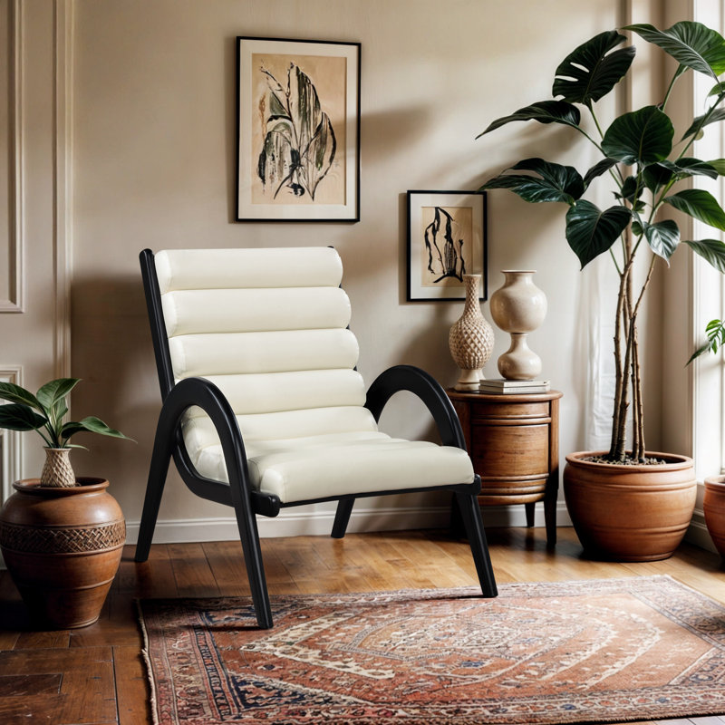 Fauteuil d'appoint en cuir Randal, Noir, noir, noir, noir, Cuir crème végétalien