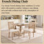 De 2 chaises de salle à manger de style français démontables, tissu beige, en coton et en lin, dossier carré naturel, structure en bois massif, apparence de dessin au fil rétro, revêtement beige rétro, structure,