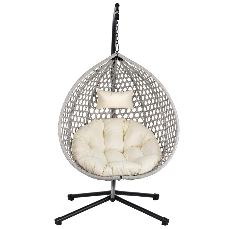 Siège suspendu d'intérieur et d'extérieur confortable pour n'importe où et partout - base en métal, PE, fauteuil de relaxation réglable en fer tressé, coussin de tête