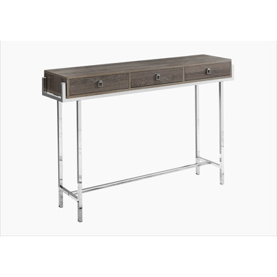 Table d'appoint, console, vestibule, étroit, canapé, tiroir de rangement, stratifié brun, métal chromé